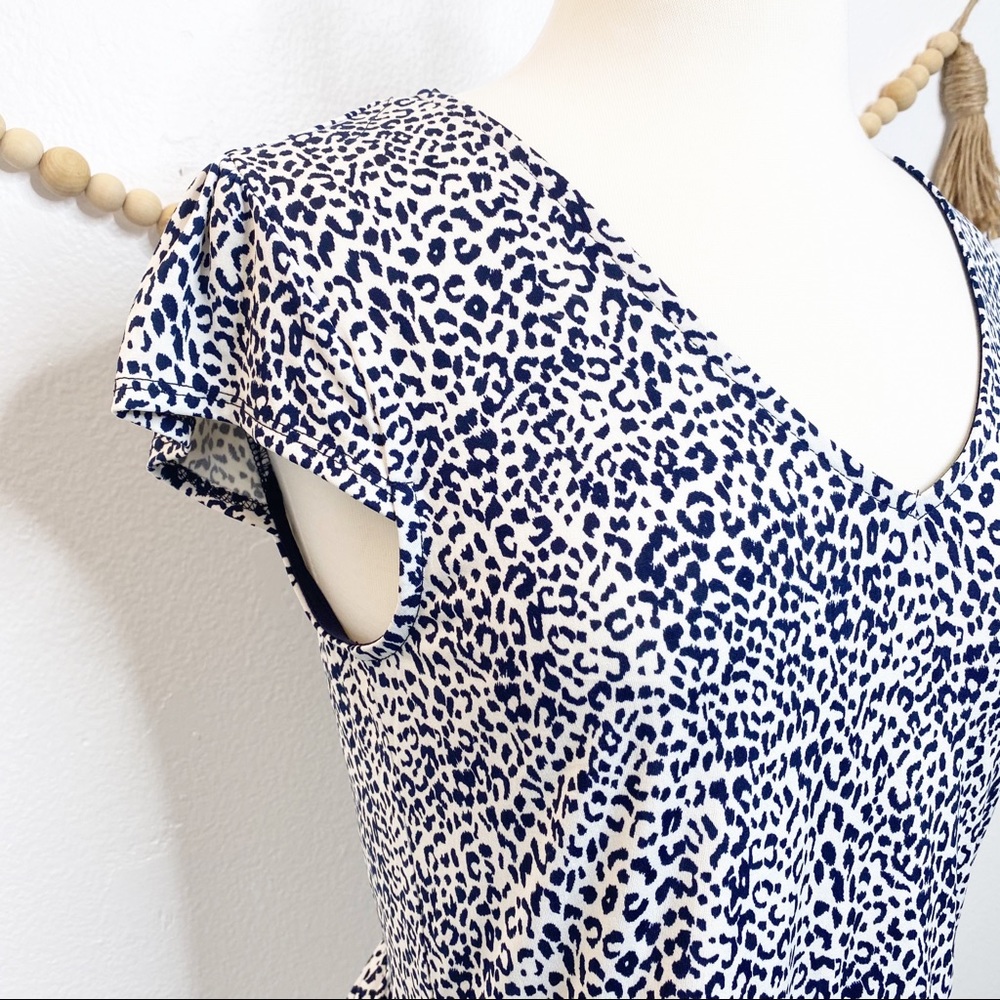 Kaileigh Navy & White Leopard Peplum Blouse - Picture 3 of 6
